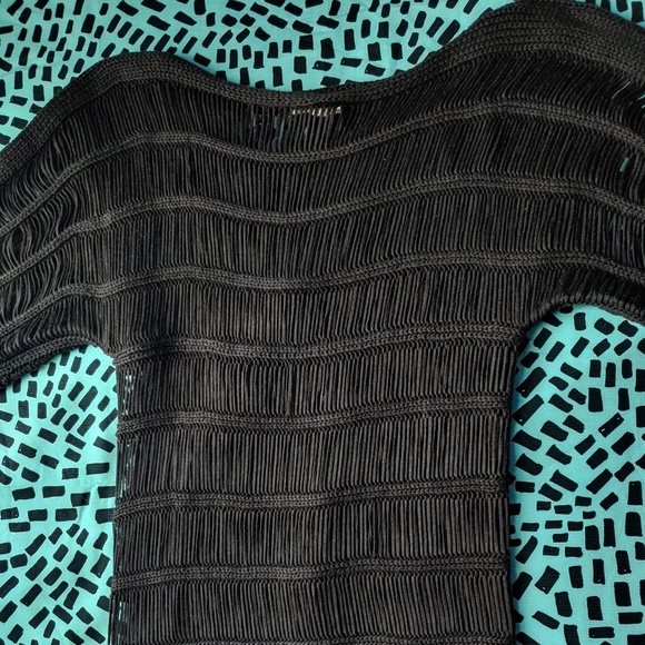 Open knit dark academia style black sweater dress - Picture 3 of 4